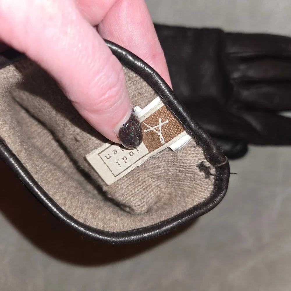 Brown Leather & Cashmere Gloves Size 7 Jodi Arden Made in France‎ Classic Luxury
